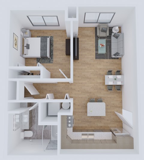 Floor plan for 1 bed, 1 bath, 912 sqft